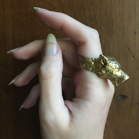 Wolf Head Ring, Solid Brass, Hand Crafted - Picture 4 of 7